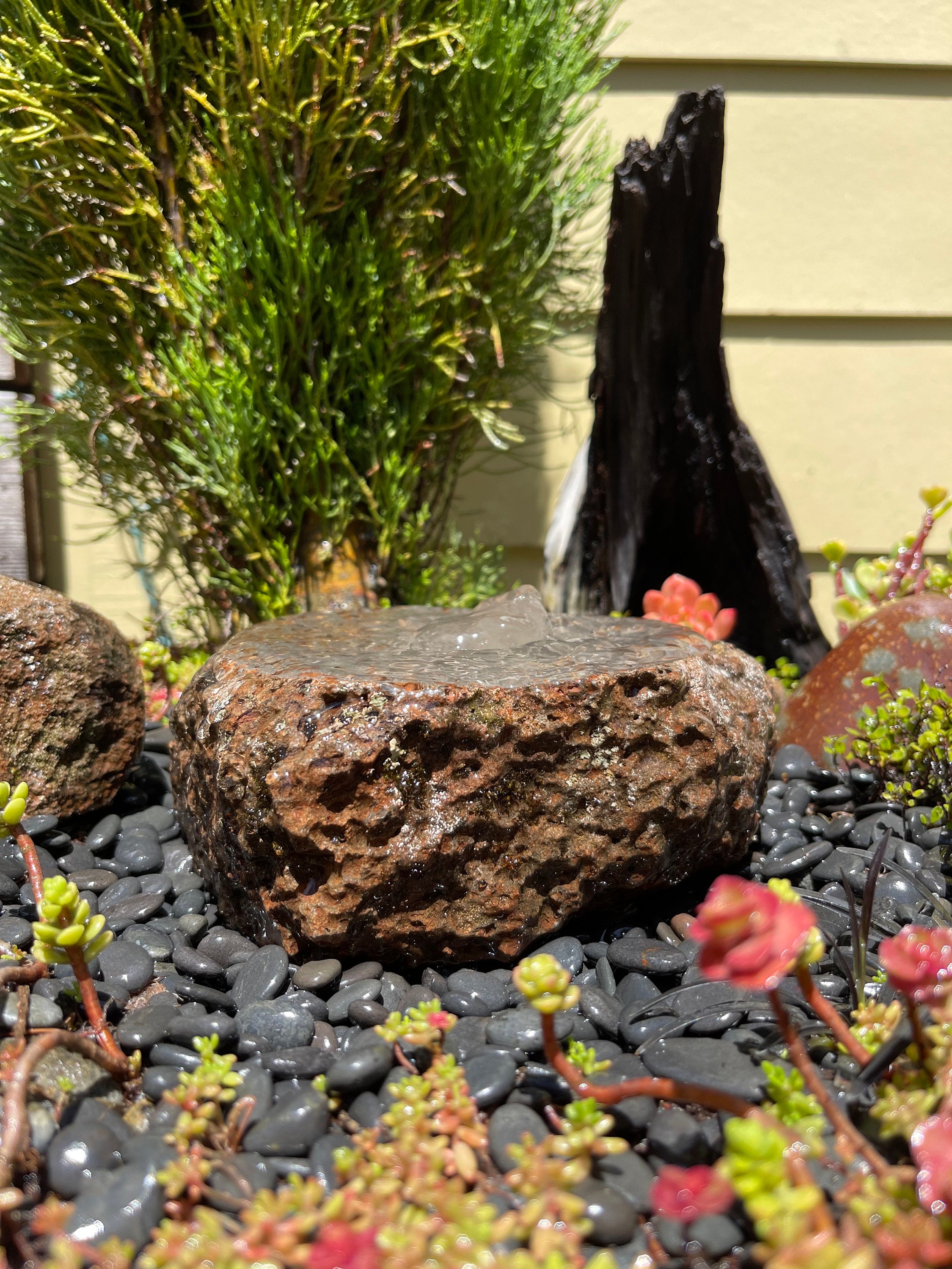 Rock Water Fountain | Bird Bath | Garden Décor | Handmade | Garden Ornament | Water Feature |You can also use solar pump