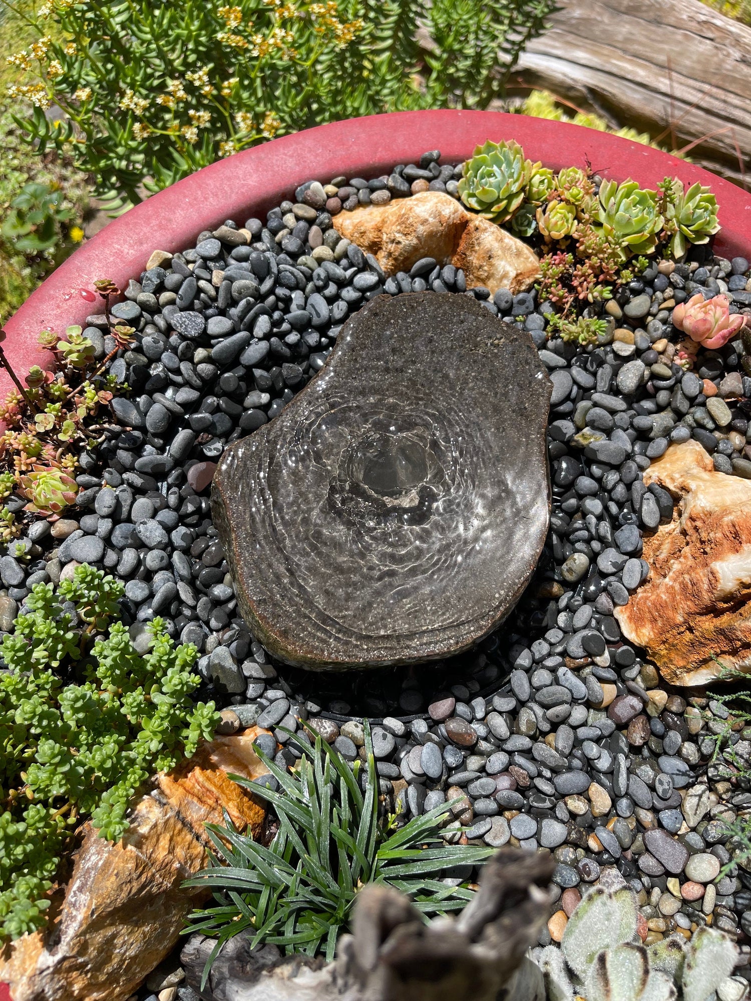 Polished Rock Water Fountain | Bird Bath | Garden Décor | Handmade | Garden Ornament | Water Feature |You can also use solar pump